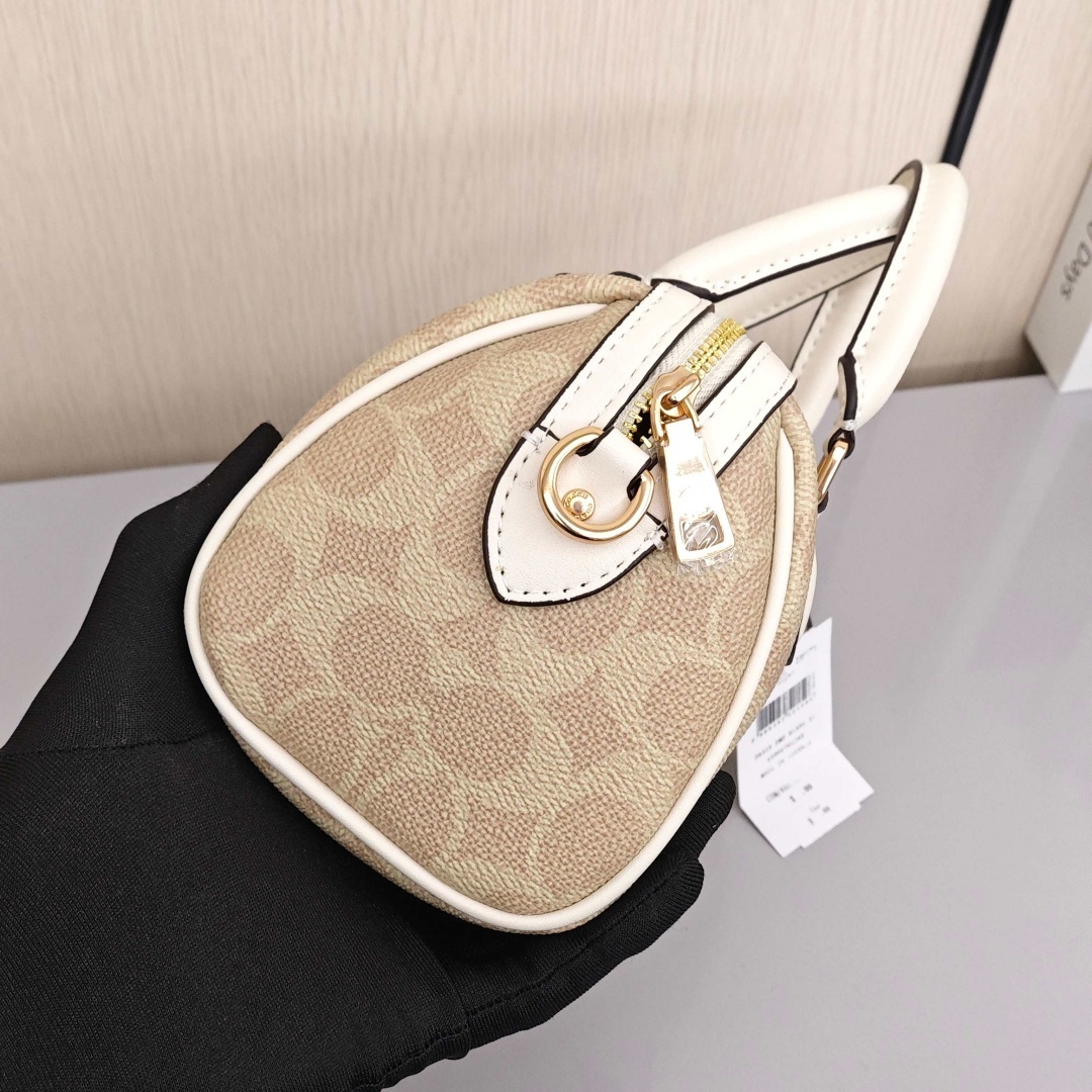 COACH Rowan 18 Classic Print Bag with Zipper Closure, Shoulder - Crossbody - Handbag, Mini Size, Women's Style, Vanilla White