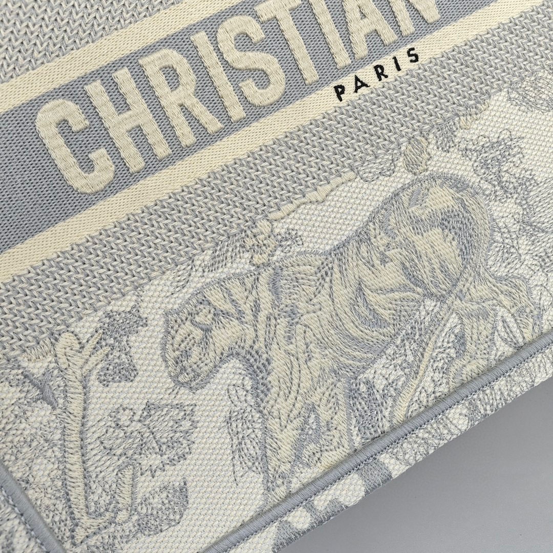 DIOR BookTote, Toile de Jouy Print with Tiger Pattern Embroidery, Tote Bag / Shopping Handbag, Medium Size, Women's Style, Grey