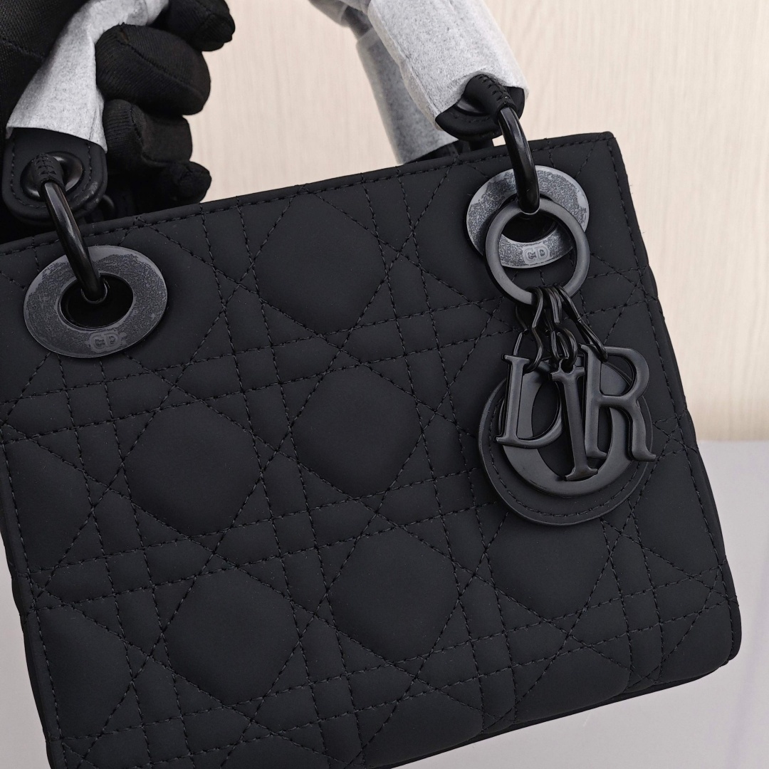 DIOR Lady Dior Matte Three - Compartment Cowhide Bag, Lady Dior Bag, Shoulder, Cross - body and Handheld Bag, Mini Size, Women's Style, Satin Black