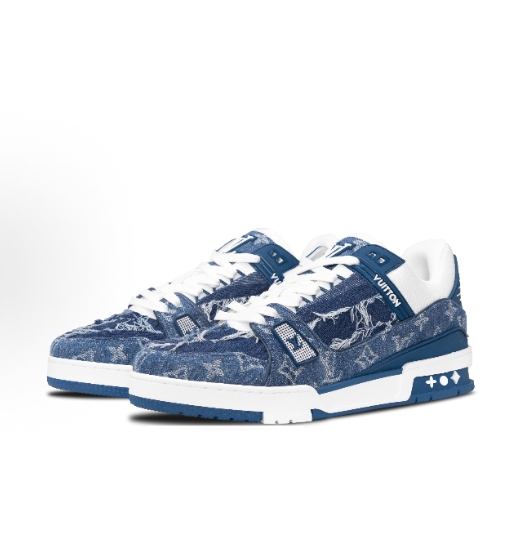 LOUIS VUITTON Trainer LV denim leather American retro Western Trendy, noble and high-end luxury distressed, anti-slip, wear-resistant low-top sneakers