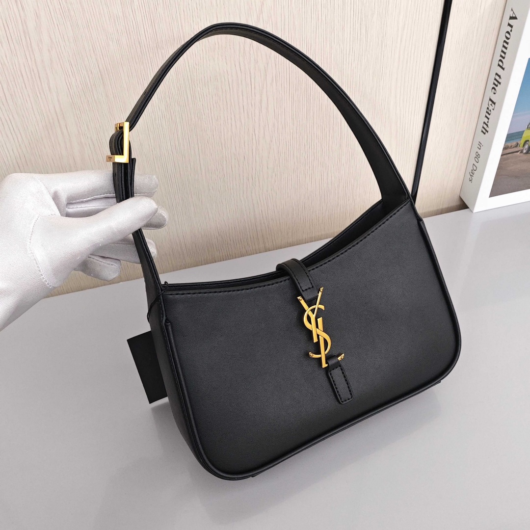 SAINT LAURENT YSL LE5A7, Cowhide Leather Handheld and Shoulder Bag, Women's Style, Black