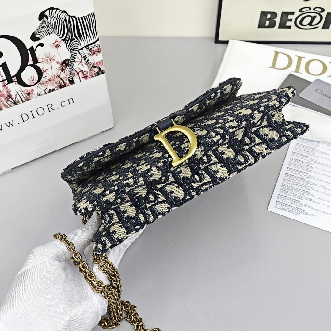 DIOR Saddle Classic Embroidered Monogram All - Over Jacquard Handbag, Regular Size, Women's Style, Grey