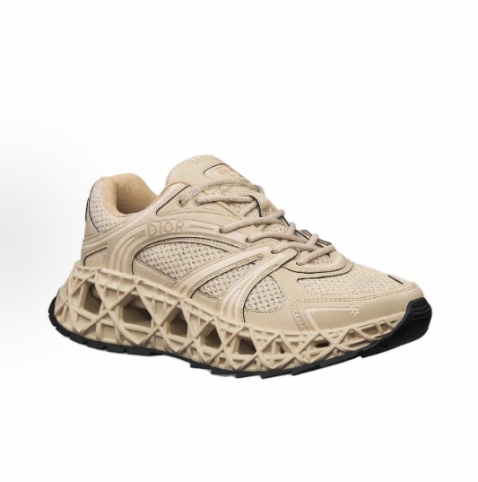 DIOR B35 NXXT fabric perforated rattan Checkered Round toe lace-up low-top casual shoes for men and women, beige