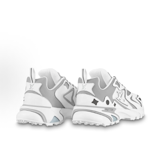 LOUIS VUITTON Runner Tatic mesh leather round-toe lace-up low-top casual shoes for men and woman in grey and white