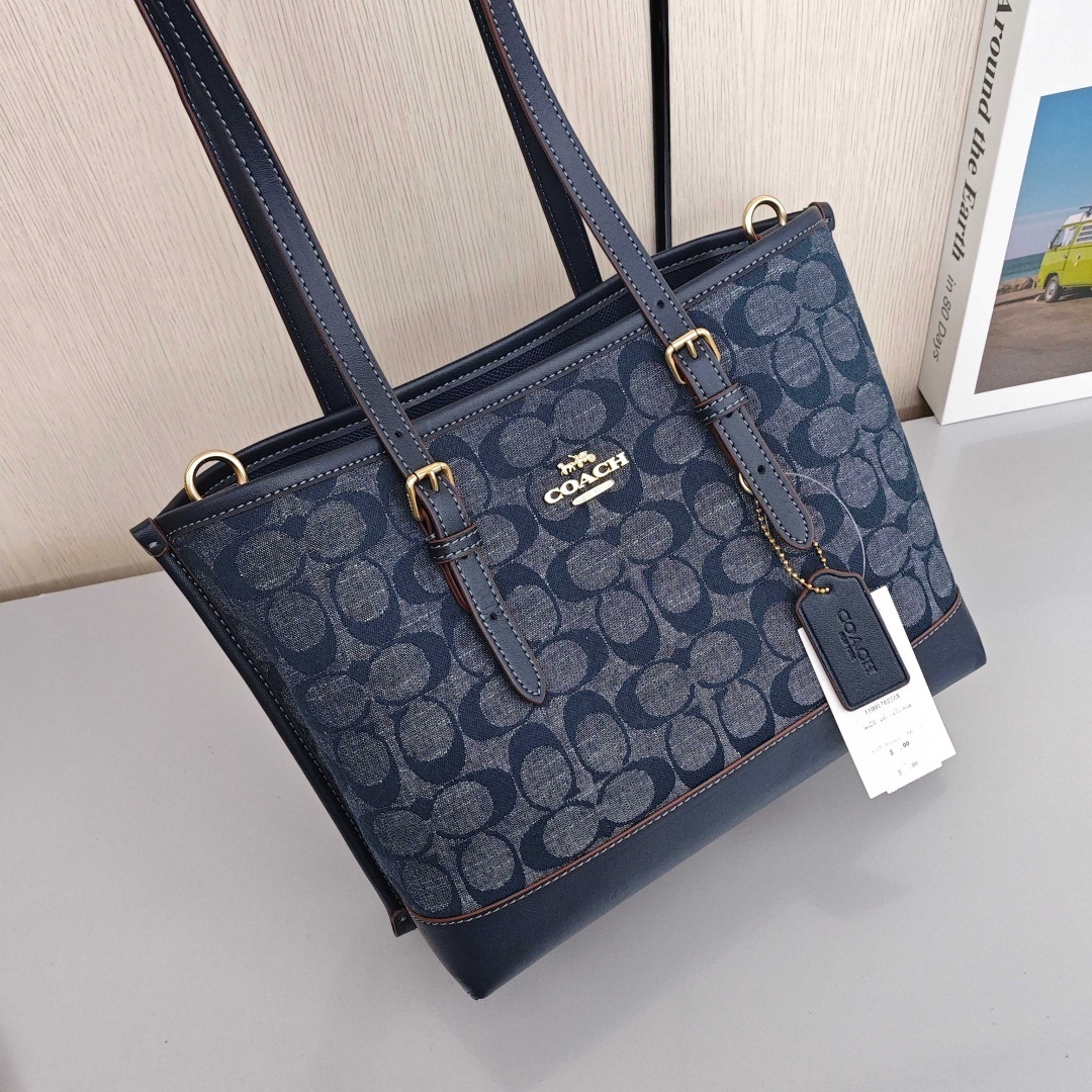 COACH Mollie 25 Classic Monogram Jacquard Chambray Bag with Zipper Closure, Handbag / Shoulder Bag / Crossbody Bag, Medium Size, Women's Style