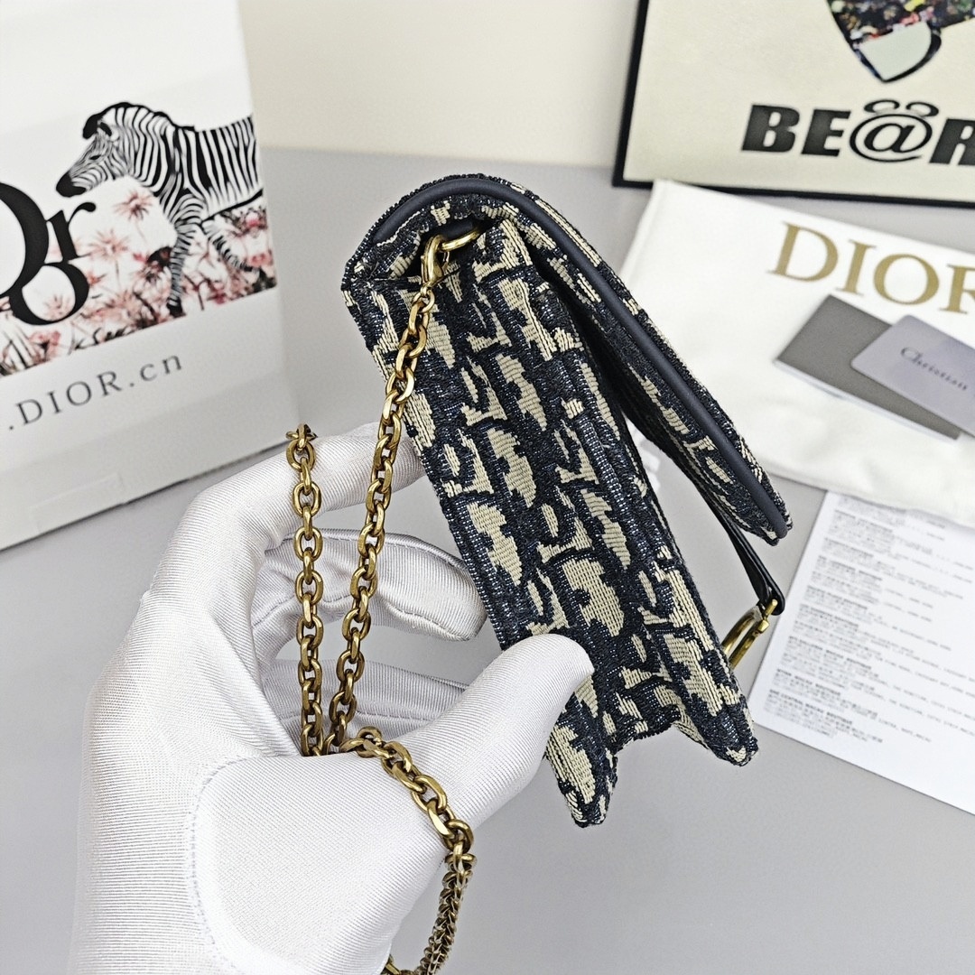 DIOR Saddle Classic Embroidered Monogram All - Over Jacquard Handbag, Regular Size, Women's Style, Grey