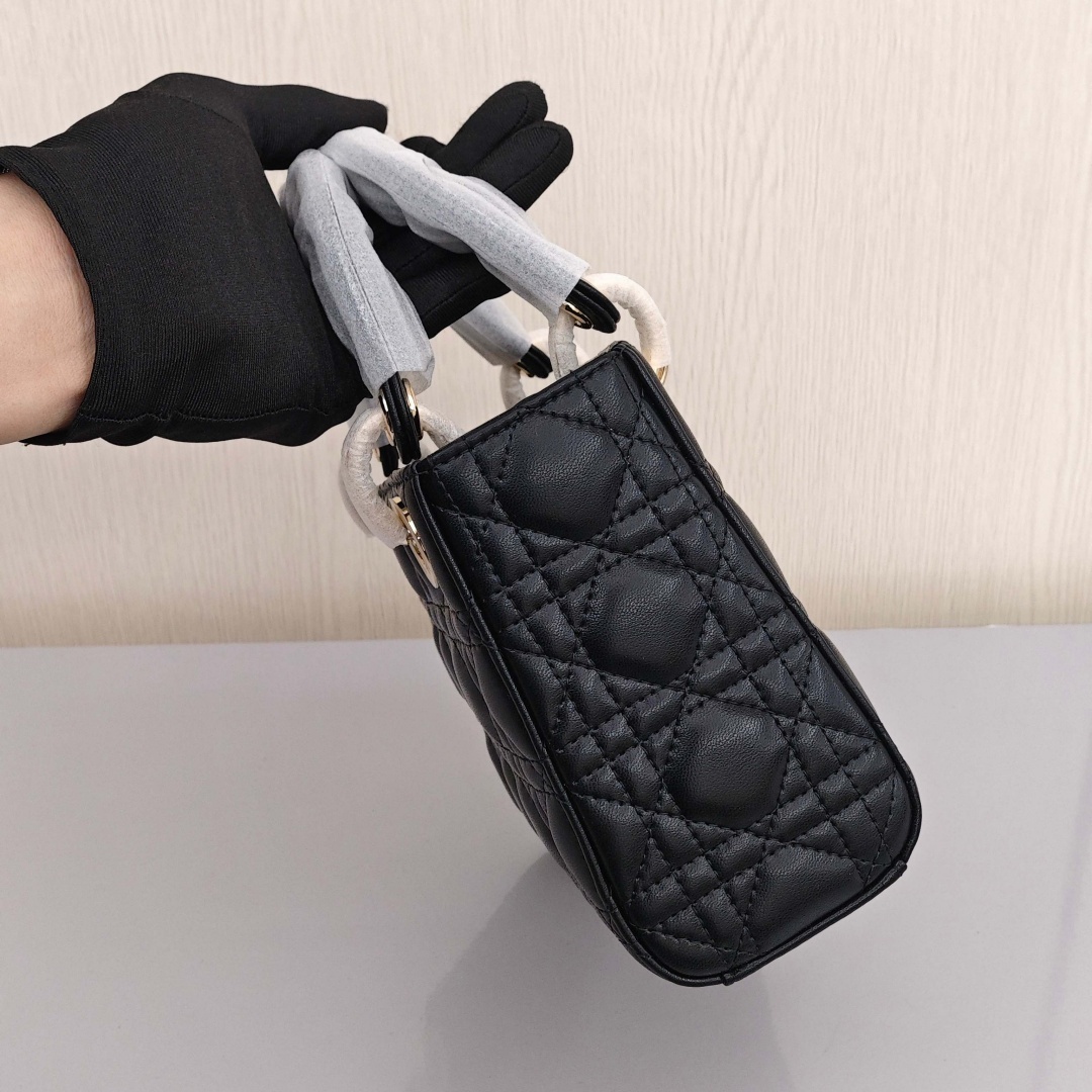 DIOR Lady Dior Lambskin Leather Bag, Lady Dior Bag, Shoulder, Cross - body and Handheld Bag, Mini Size, Women's Style, Black