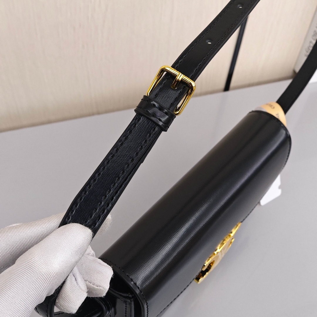 CELINE Triomphe, Glossy Cowhide Leather Under - Arm Handheld and Shoulder Bag, Women's Style, Black