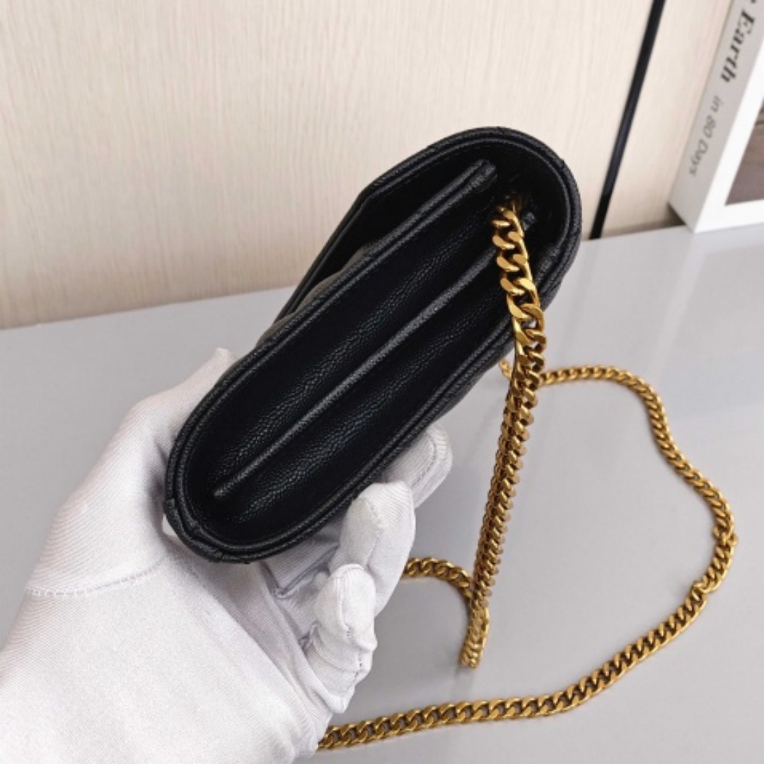 SAINT LAURENT YSL ENVELOPE, Grained Calfskin, Crossbody / Shoulder Bag, Women's Style, Black