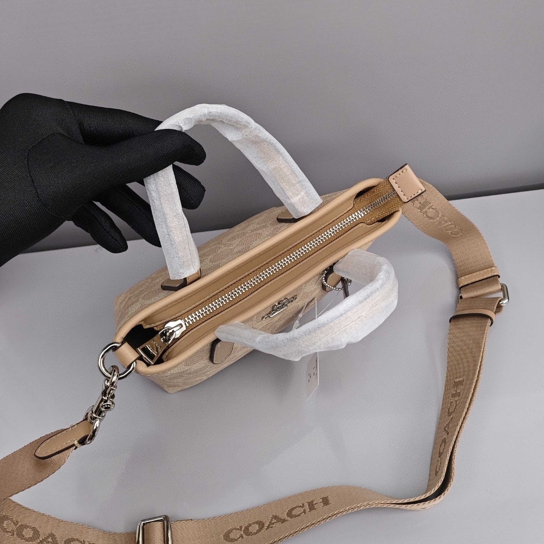 COACH City 15 Coated Canvas Tote Bag / Shopping Bag / Shoulder - Crossbody - Handbag, Mini Size, Women's Style, Taupe