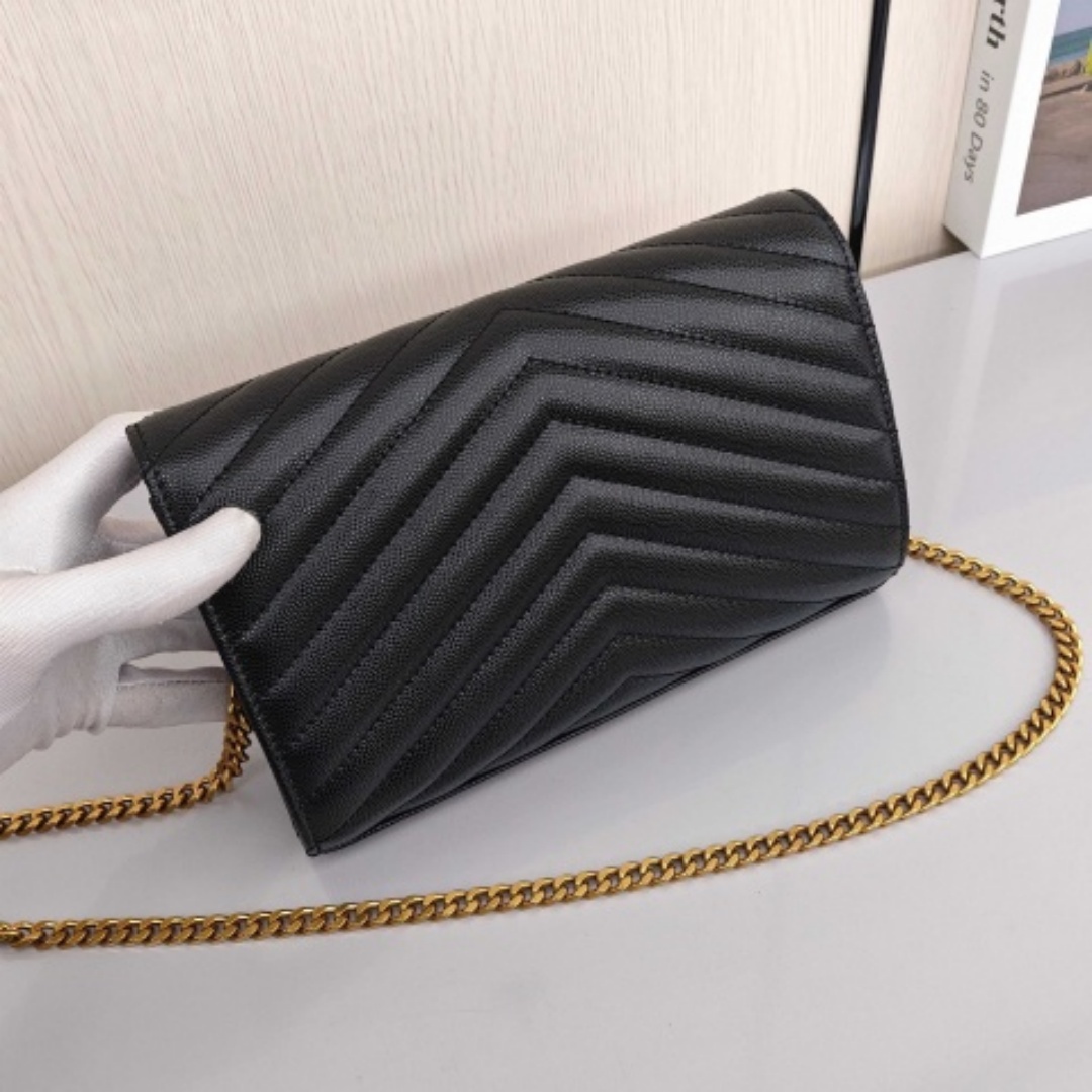 SAINT LAURENT YSL ENVELOPE, Grained Calfskin, Crossbody / Shoulder Bag, Women's Style, Black