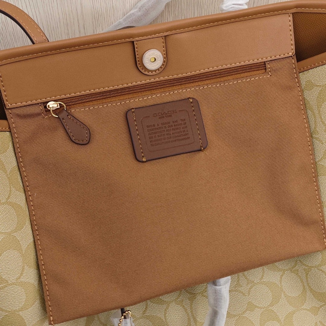 COACH City 33 Classic All - Over Monogram Print, Large - capacity Coated Canvas with Smooth Leather Trim Tote Bag, Women's Style, Milk Tea - beige