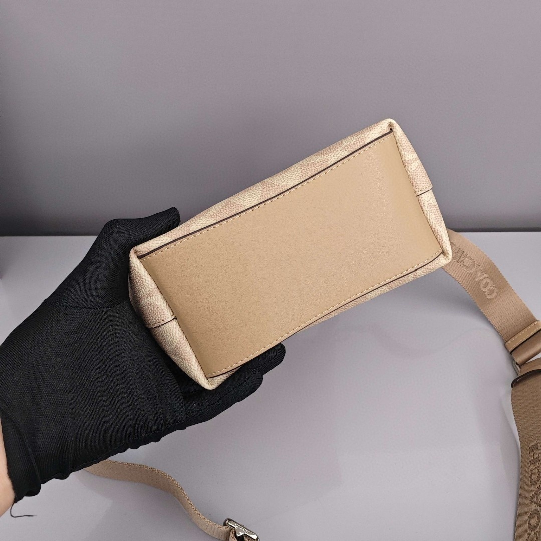 COACH City 15 Coated Canvas Tote Bag / Shopping Bag / Shoulder - Crossbody - Handbag, Mini Size, Women's Style, Taupe