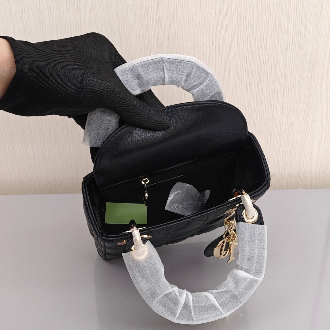 DIOR Lady Dior Lambskin Leather Bag, Lady Dior Bag, Shoulder, Cross - body and Handheld Bag, Mini Size, Women's Style, Black