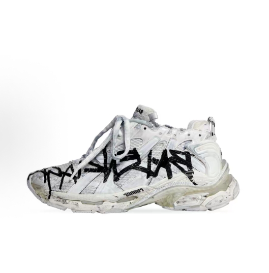 Balenciaga Runner Graffiti Mesh lace-up Low top sport casual shoes for man and woman in white and black as old version >