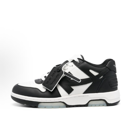 OFF-WHITE Out Of Office leather lace-up Fashionable and comfortable low-top sneakers for man and woman in black and white