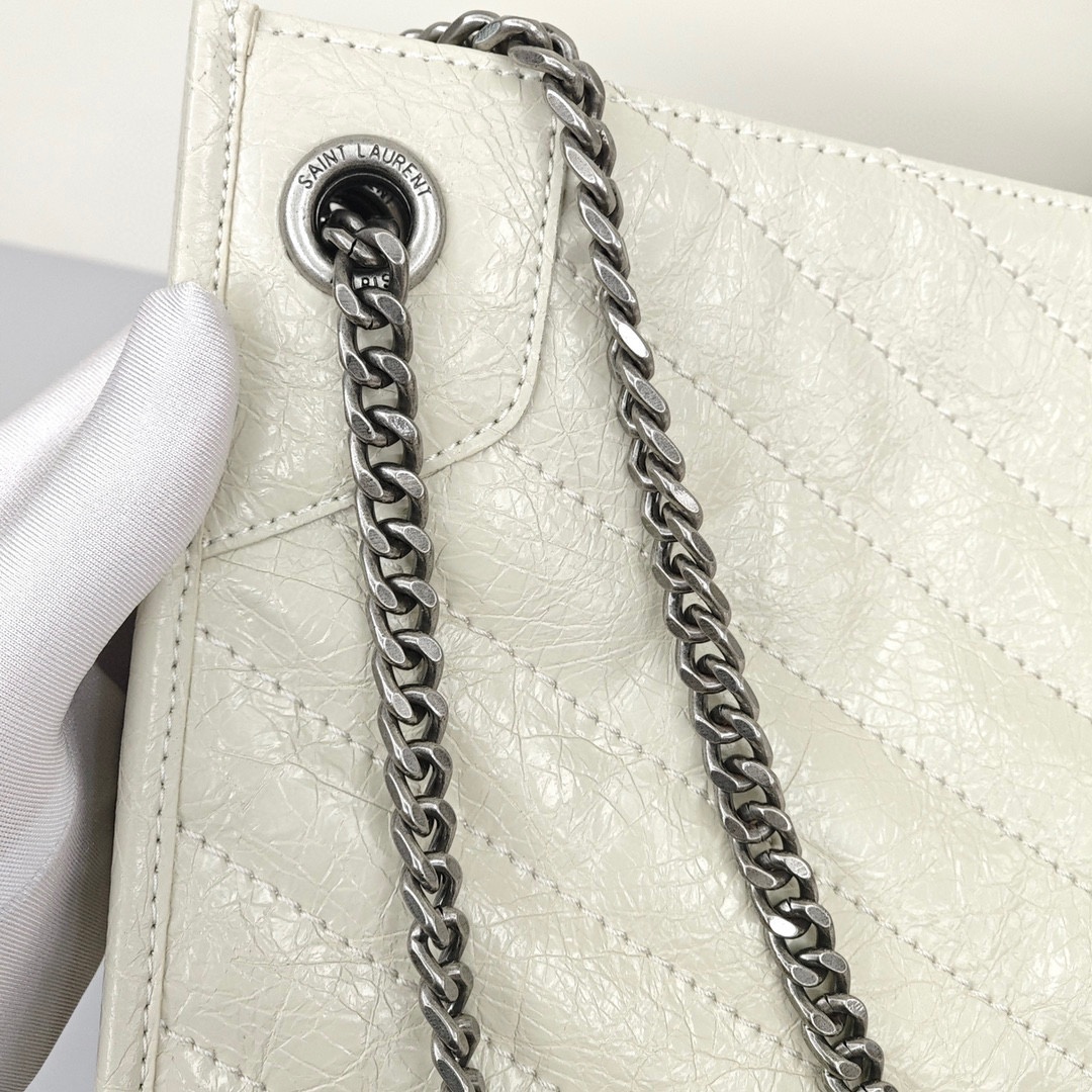 SAINT LAURENT YSL Cowhide Leather Tote Bag, Women's Style, Retro White