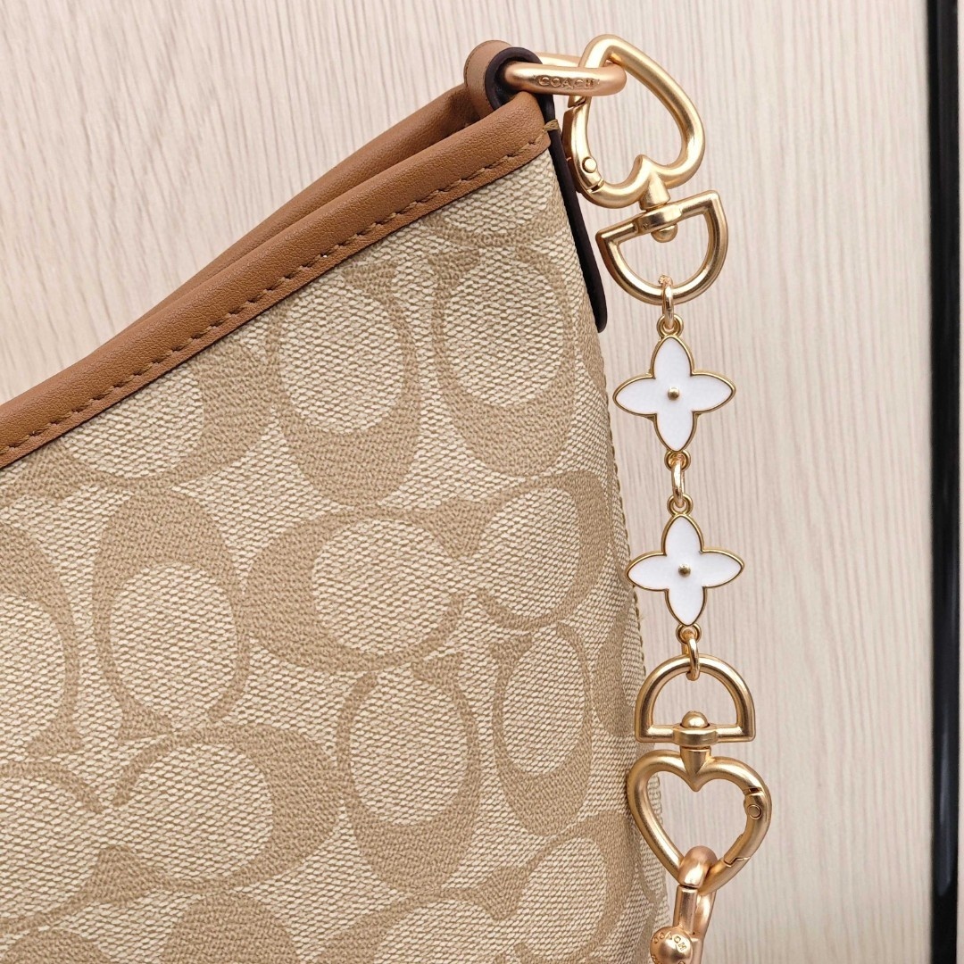 COACH Laurel 31 Coated Fabric with Leather Trim Hobo Under - Arm Bag, Large Size, Women's Style, Light Khaki