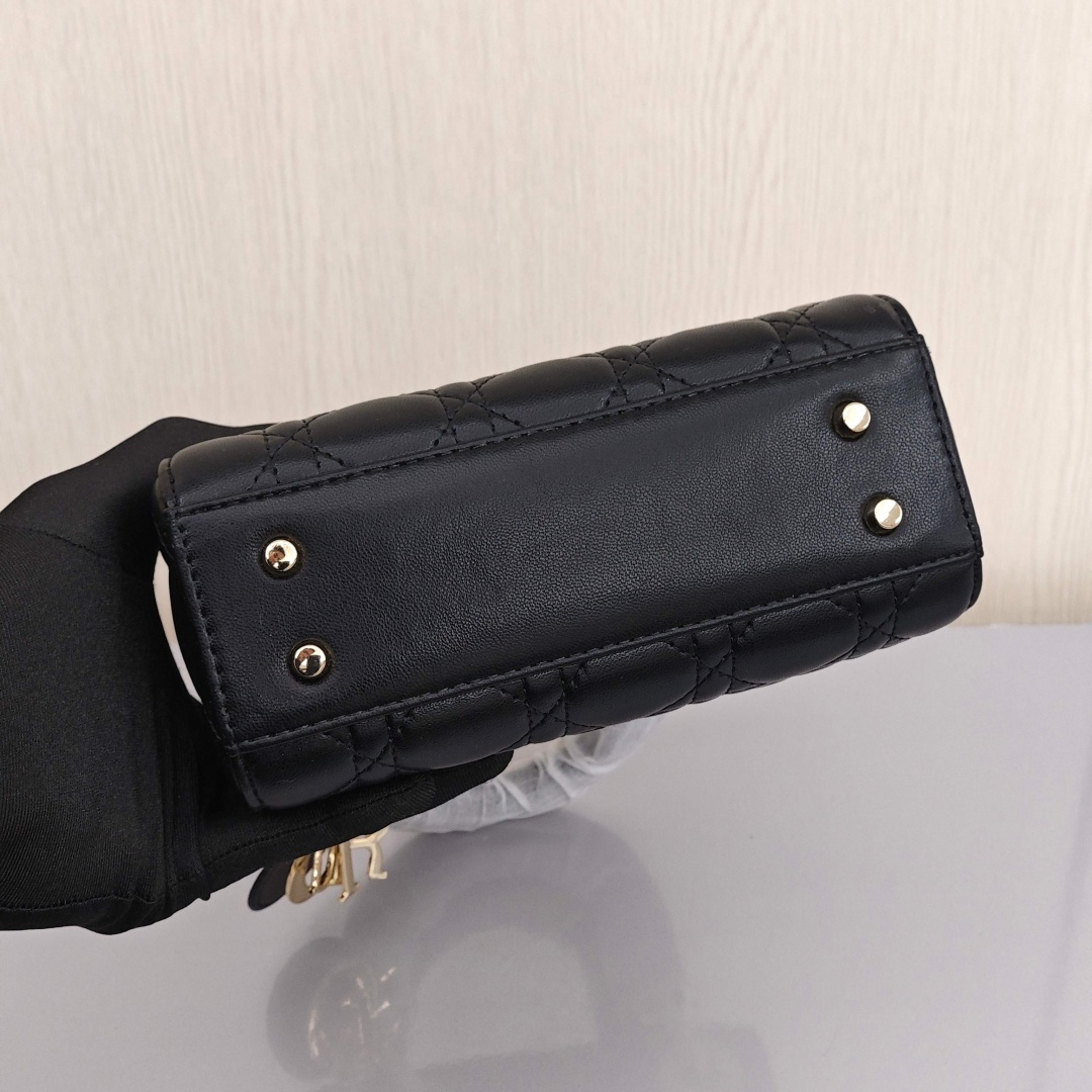 DIOR Lady Dior Lambskin Leather Bag, Lady Dior Bag, Shoulder, Cross - body and Handheld Bag, Mini Size, Women's Style, Black