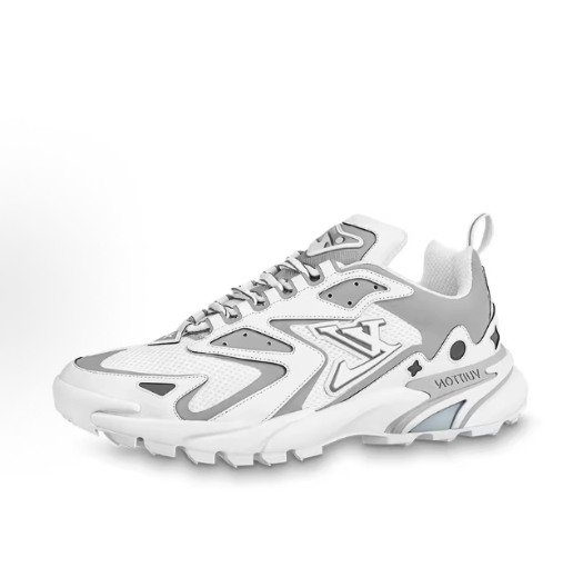 LOUIS VUITTON Runner Tatic mesh leather round-toe lace-up low-top casual shoes for men and woman in grey and white
