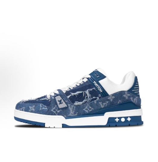 LOUIS VUITTON Trainer LV denim leather American retro Western Trendy, noble and high-end luxury distressed, anti-slip, wear-resistant low-top sneakers