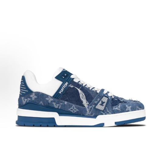 LOUIS VUITTON Trainer LV denim leather American retro Western Trendy, noble and high-end luxury distressed, anti-slip, wear-resistant low-top sneakers