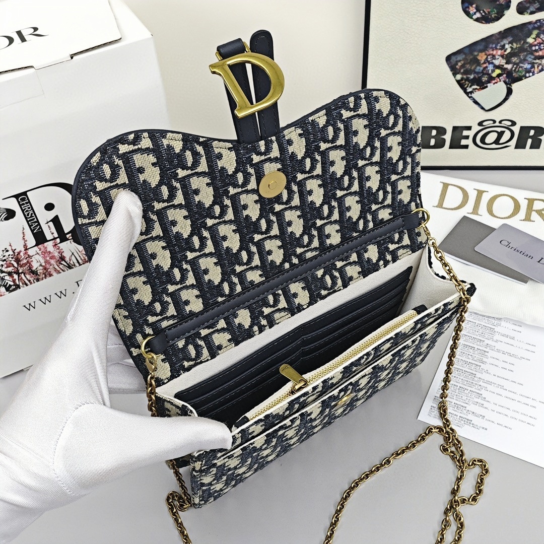 DIOR Saddle Classic Embroidered Monogram All - Over Jacquard Handbag, Regular Size, Women's Style, Grey