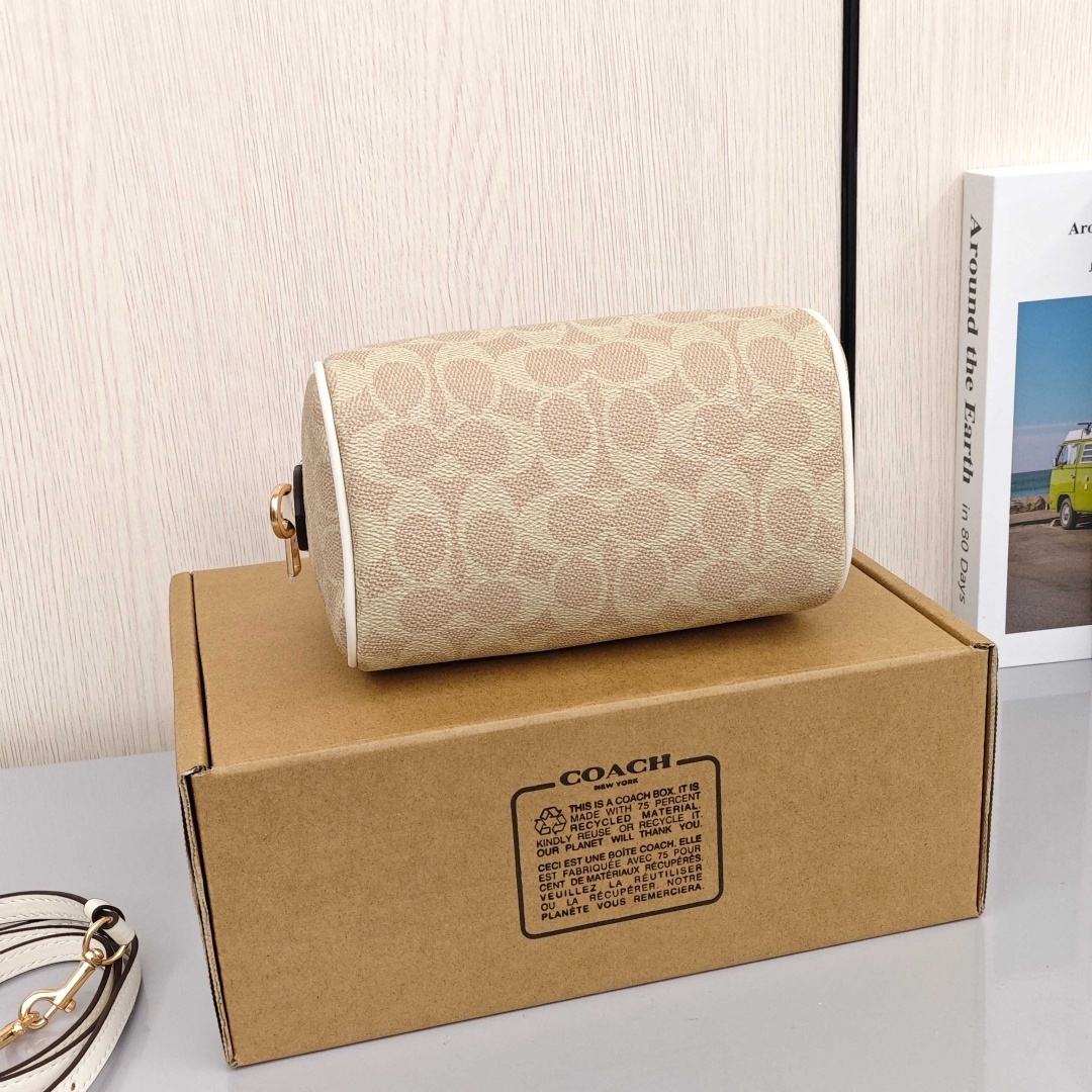 COACH Rowan 18 Classic Print Bag with Zipper Closure, Shoulder - Crossbody - Handbag, Mini Size, Women's Style, Vanilla White