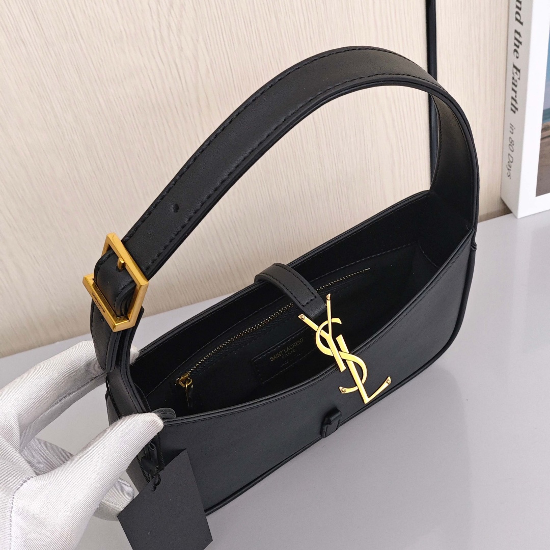 SAINT LAURENT YSL LE5A7, Cowhide Leather Handheld and Shoulder Bag, Women's Style, Black