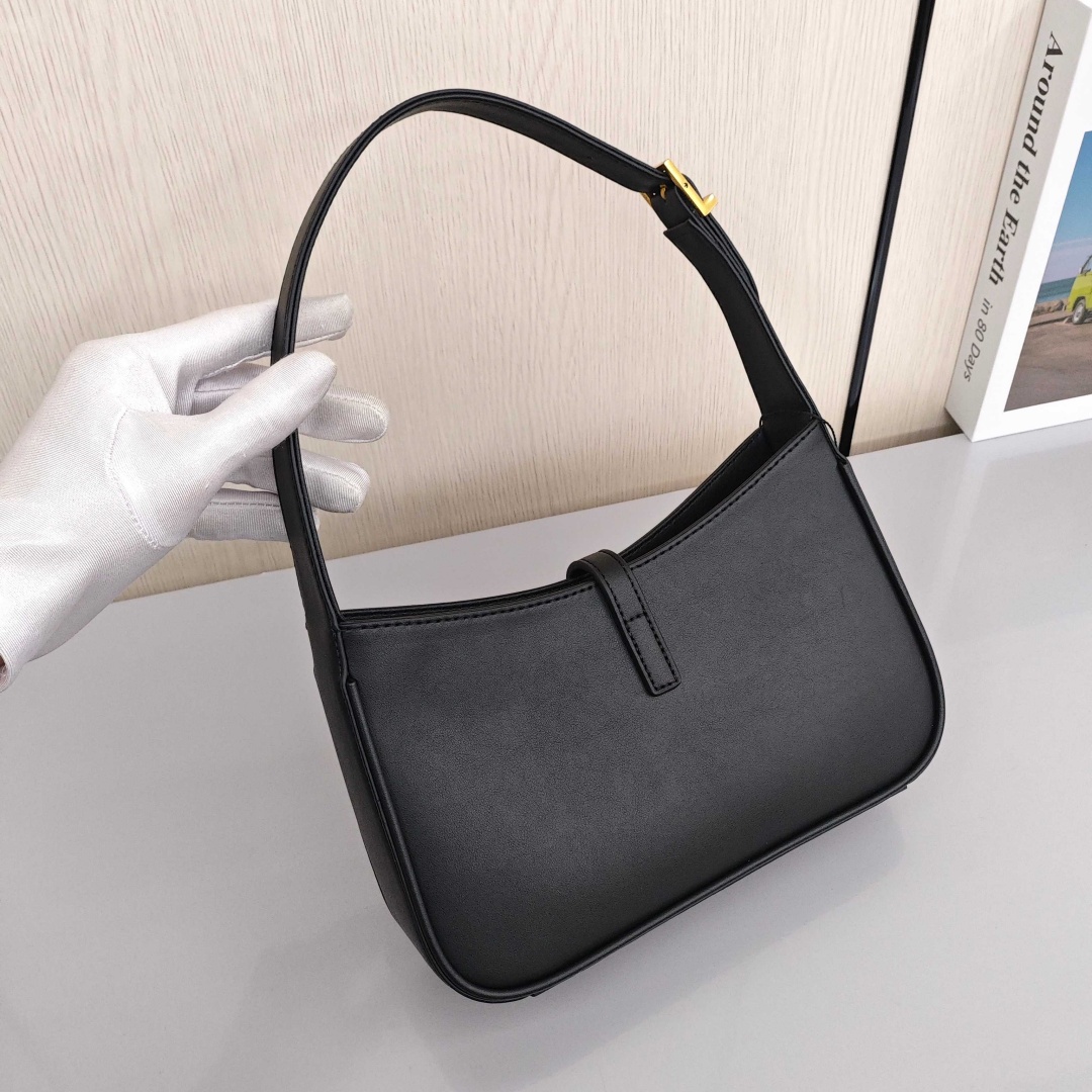 SAINT LAURENT YSL LE5A7, Cowhide Leather Handheld and Shoulder Bag, Women's Style, Black