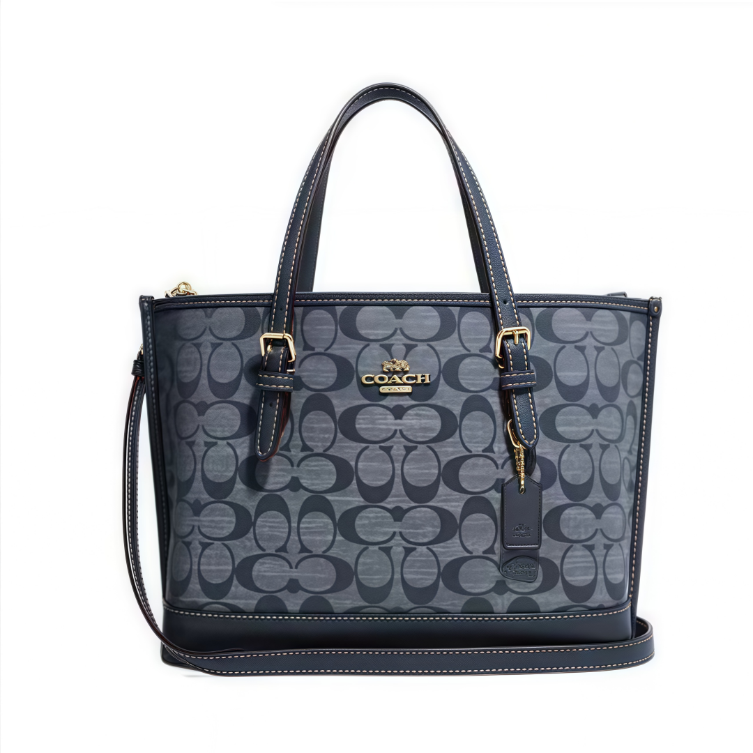 COACH Mollie 25 Classic Monogram Jacquard Chambray Bag with Zipper Closure, Handbag / Shoulder Bag / Crossbody Bag, Medium Size, Women's Style