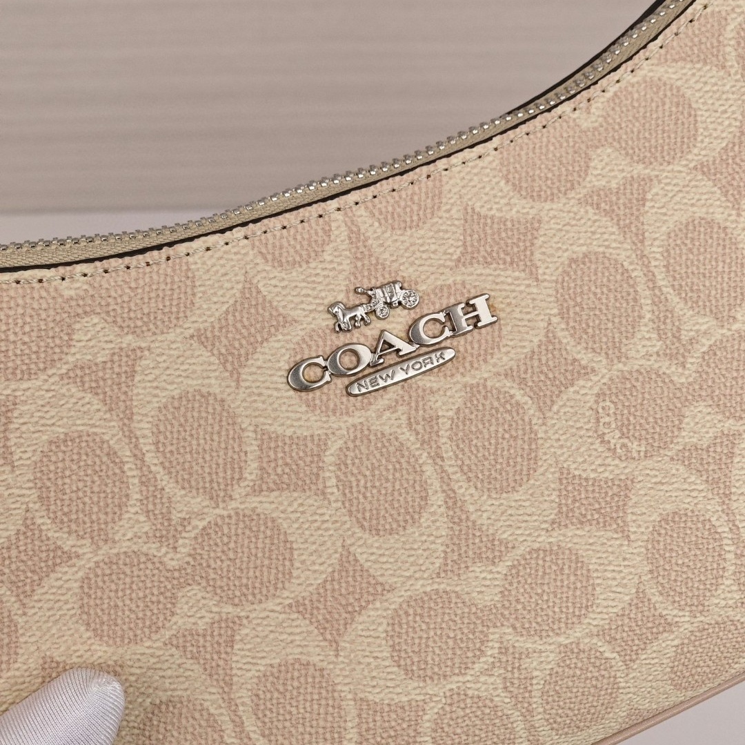 COACH Teri 24 Classic Monogram Logo Shoulder - Crossbody - Handbag, Medium Size, Women's Style, Sand - Yellow with Taupe