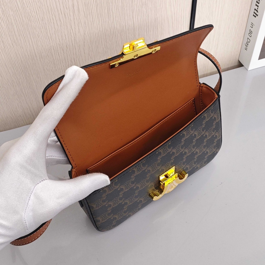 CELINE Triomphe Collection Classic All - Over Monogram Print Cowhide Cross - body and Shoulder Bag, Women's Style, Tan