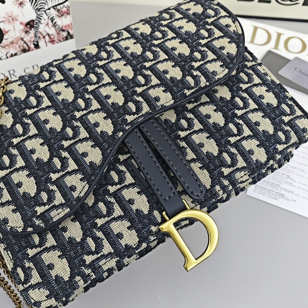 DIOR Saddle Classic Embroidered Monogram All - Over Jacquard Handbag, Regular Size, Women's Style, Grey
