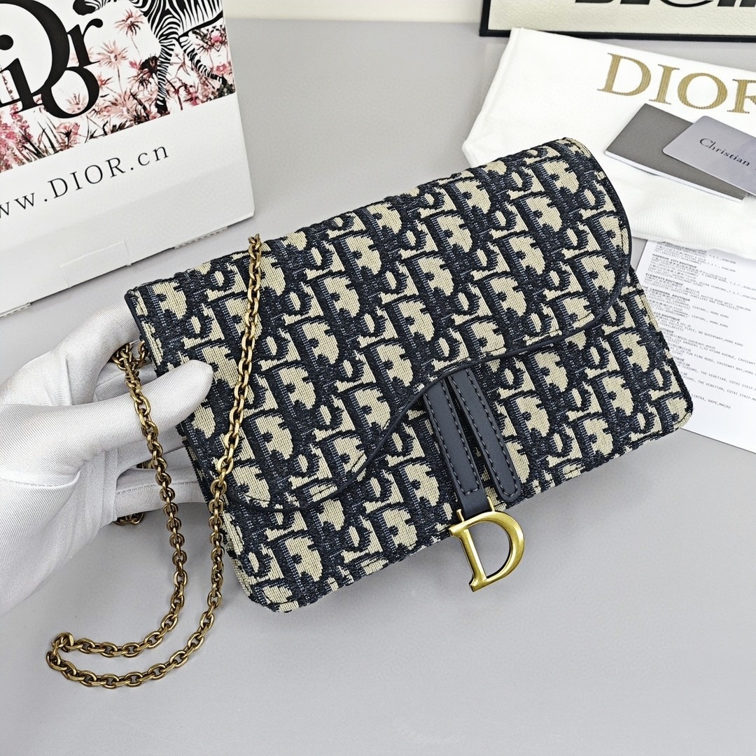 DIOR Saddle Classic Embroidered Monogram All - Over Jacquard Handbag, Regular Size, Women's Style, Grey