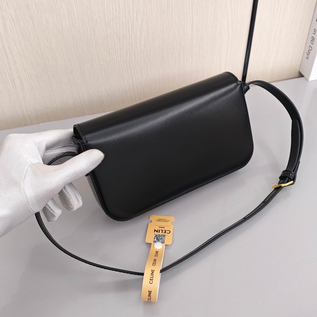 CELINE Triomphe, Glossy Cowhide Leather Under - Arm Handheld and Shoulder Bag, Women's Style, Black