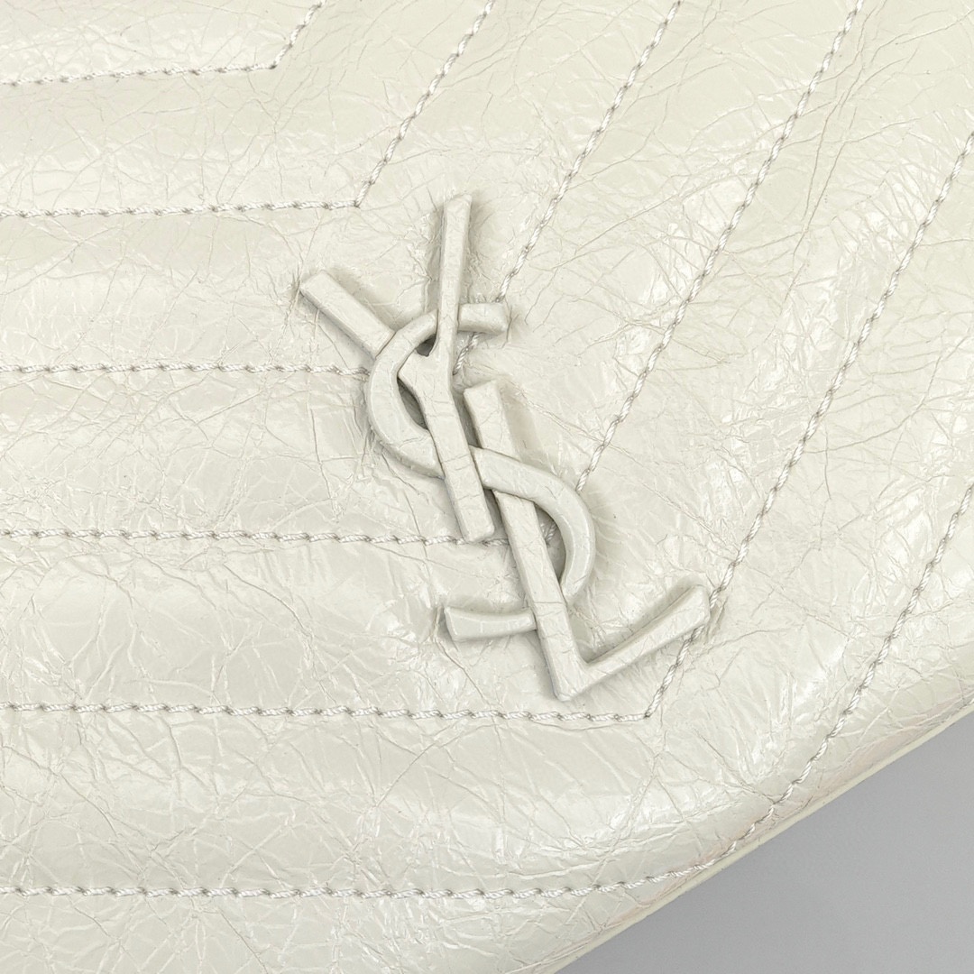 SAINT LAURENT YSL Cowhide Leather Tote Bag, Women's Style, Retro White