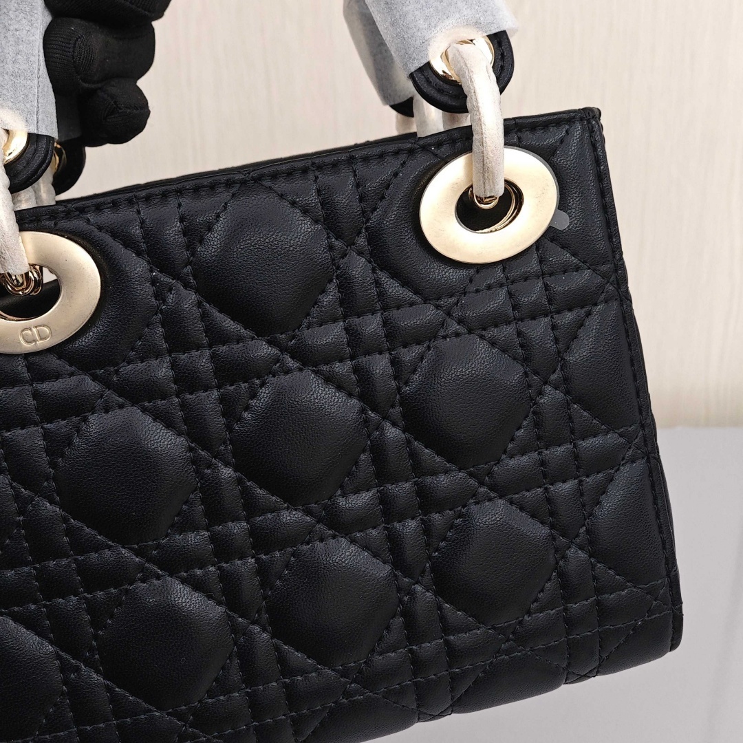 DIOR Lady Dior Lambskin Leather Bag, Lady Dior Bag, Shoulder, Cross - body and Handheld Bag, Mini Size, Women's Style, Black