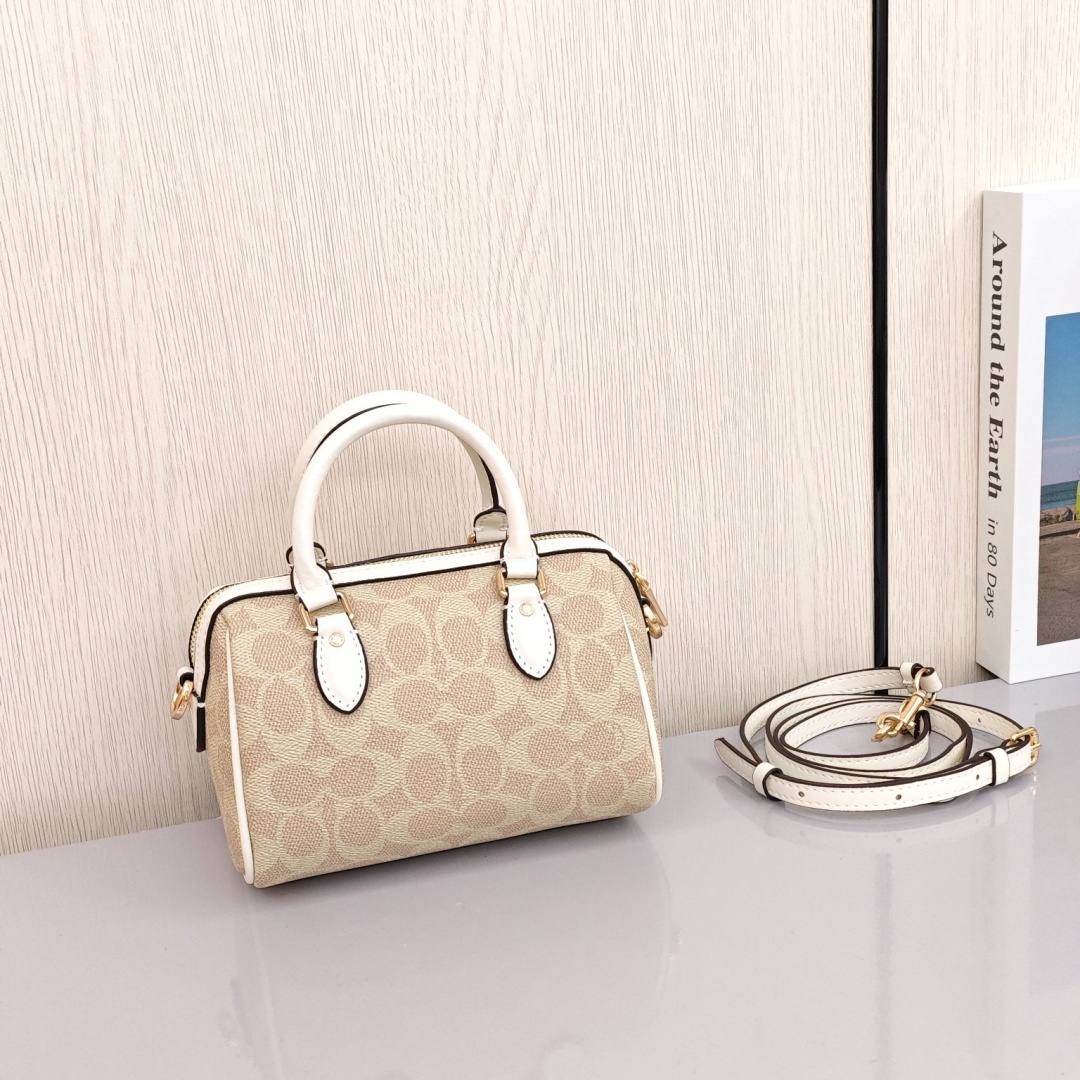 COACH Rowan 18 Classic Print Bag with Zipper Closure, Shoulder - Crossbody - Handbag, Mini Size, Women's Style, Vanilla White