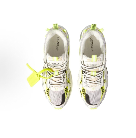 OFF-WHITE round-toe lace-up low-top casual shoes for man and woman, fluorescent yellow
