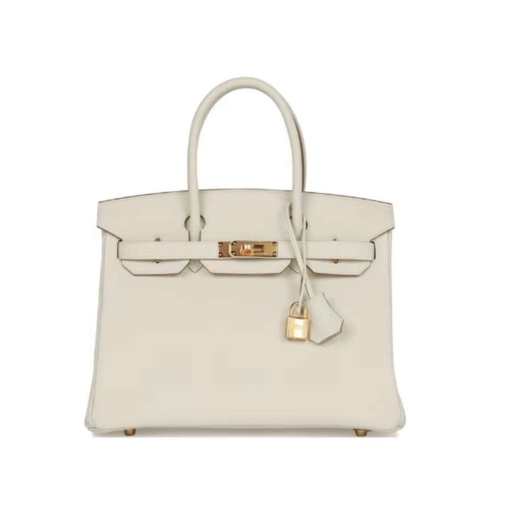 HERMES Birkin 30 with gold buckle, made of Togo leather, in Mushroom White color