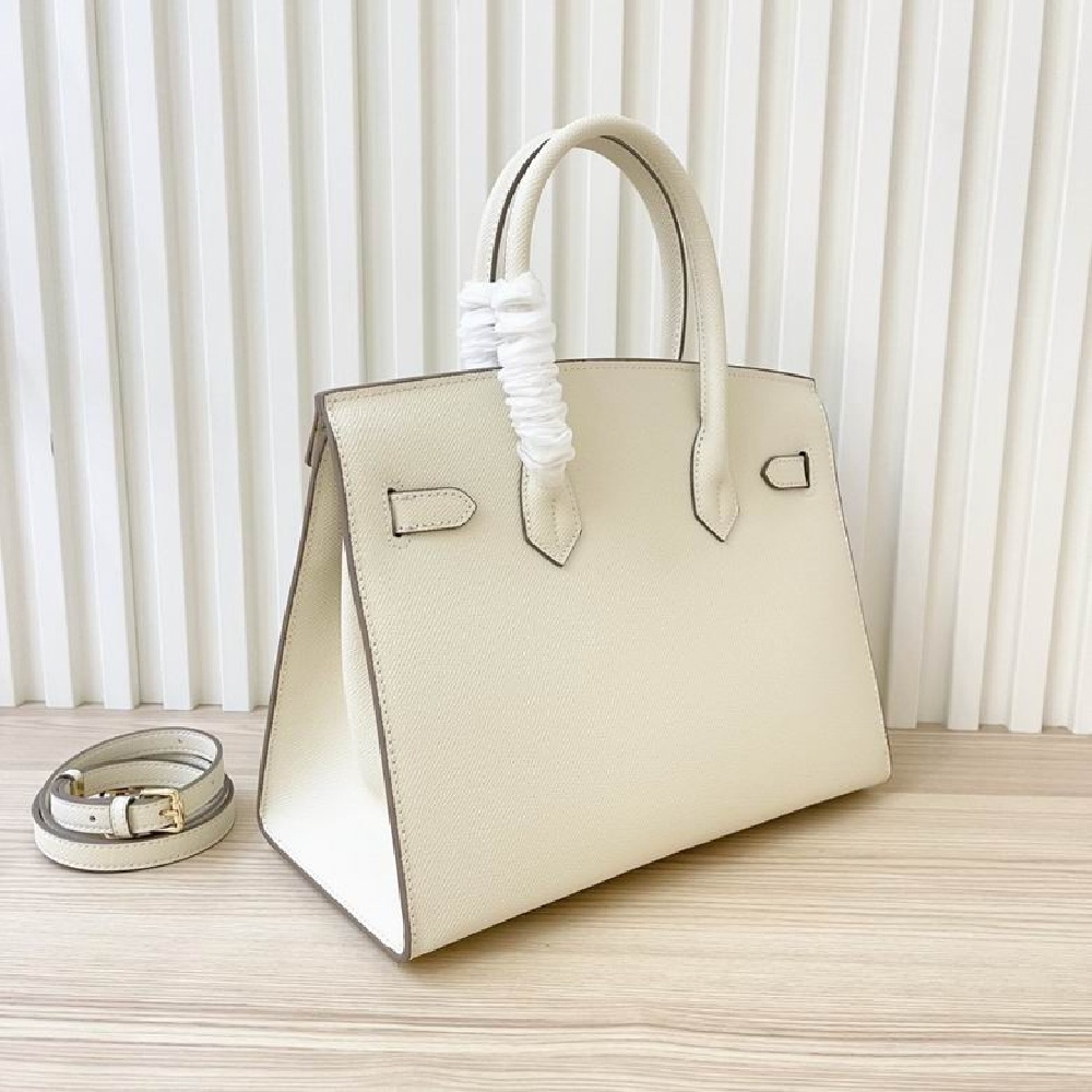 HERMES Birkin 30 with gold buckle, made of Togo leather, in Mushroom White color