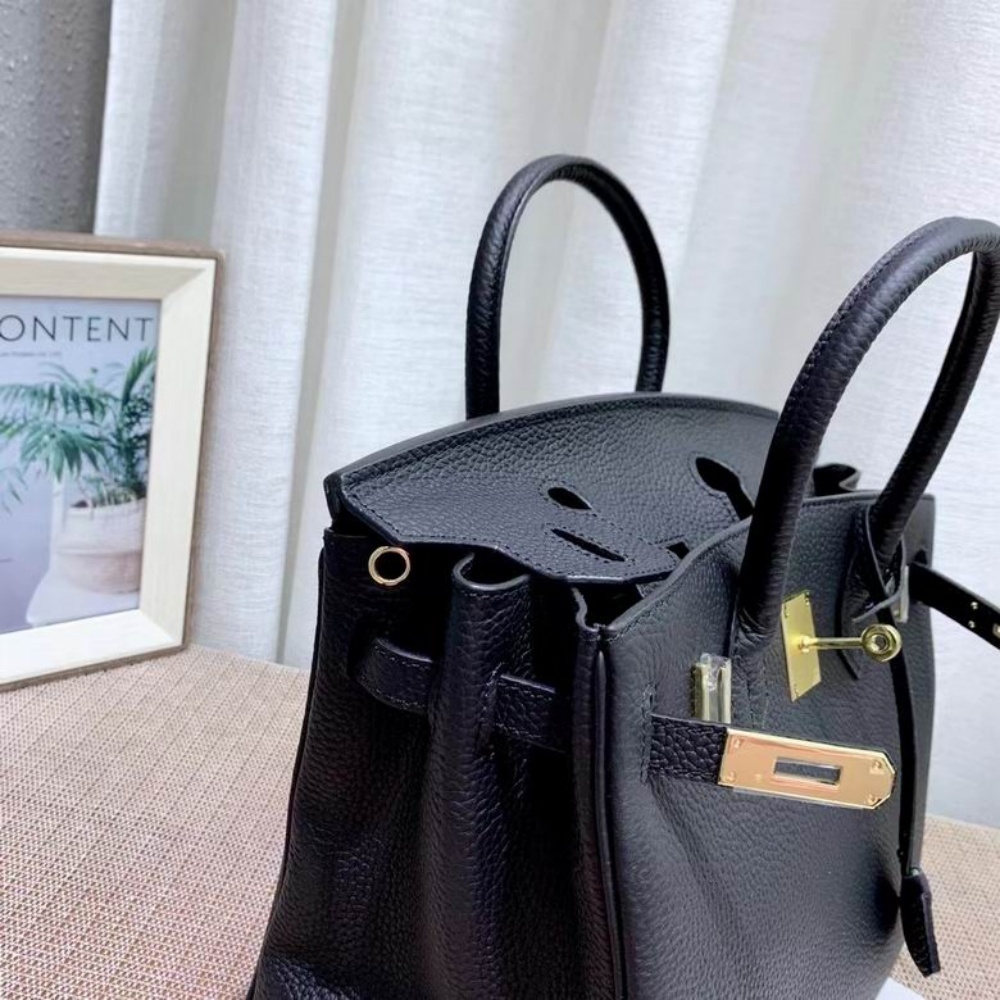 HERMES Birkin with Rose Gold Buckle, Togo Leather, Women's Style, Black