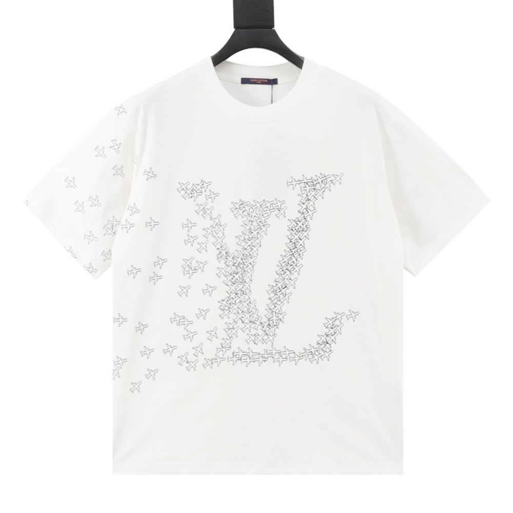 Louis Vuitton Small Airplane and Letter Logo Print T - shirt