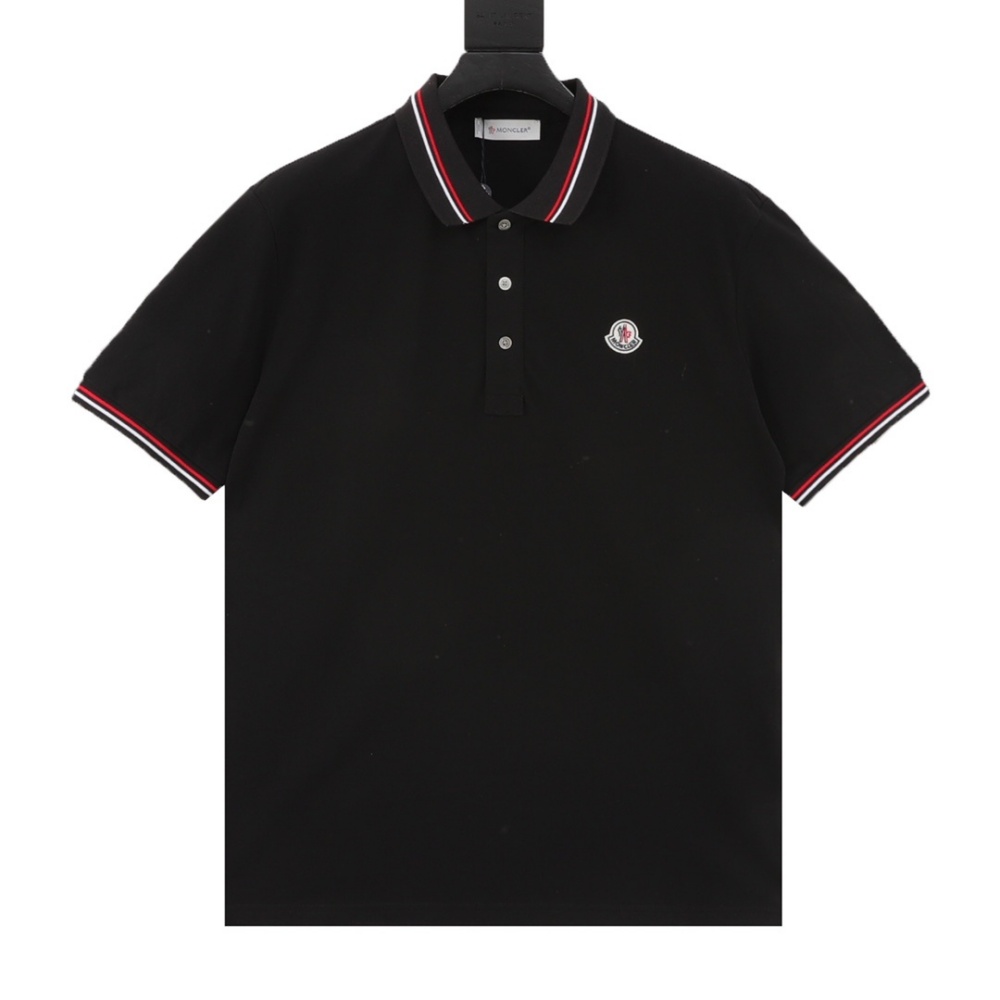 Moncler Classic Short-sleeved Polo Shirt with Small Logo and Ribbon on the Collar