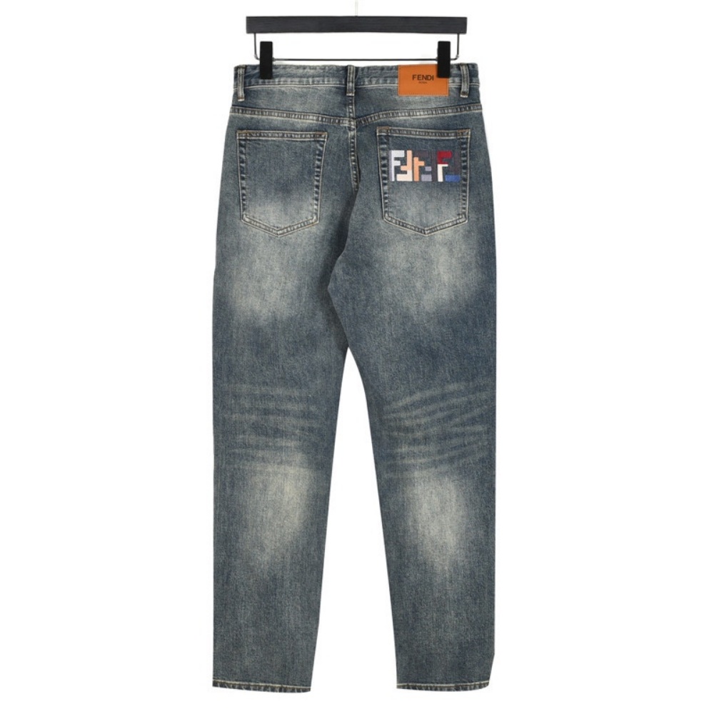 Fendi Color - embroidered Letter Denim Trousers