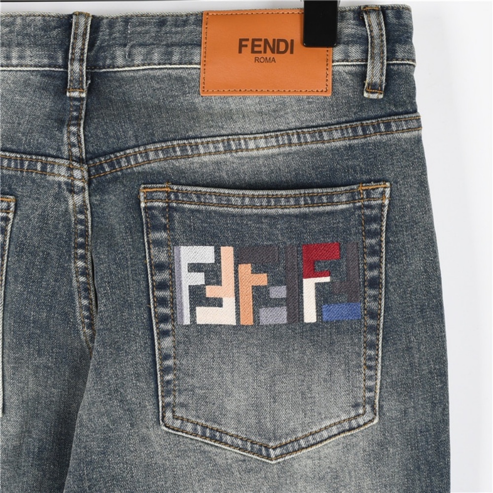 Fendi Color - embroidered Letter Denim Trousers
