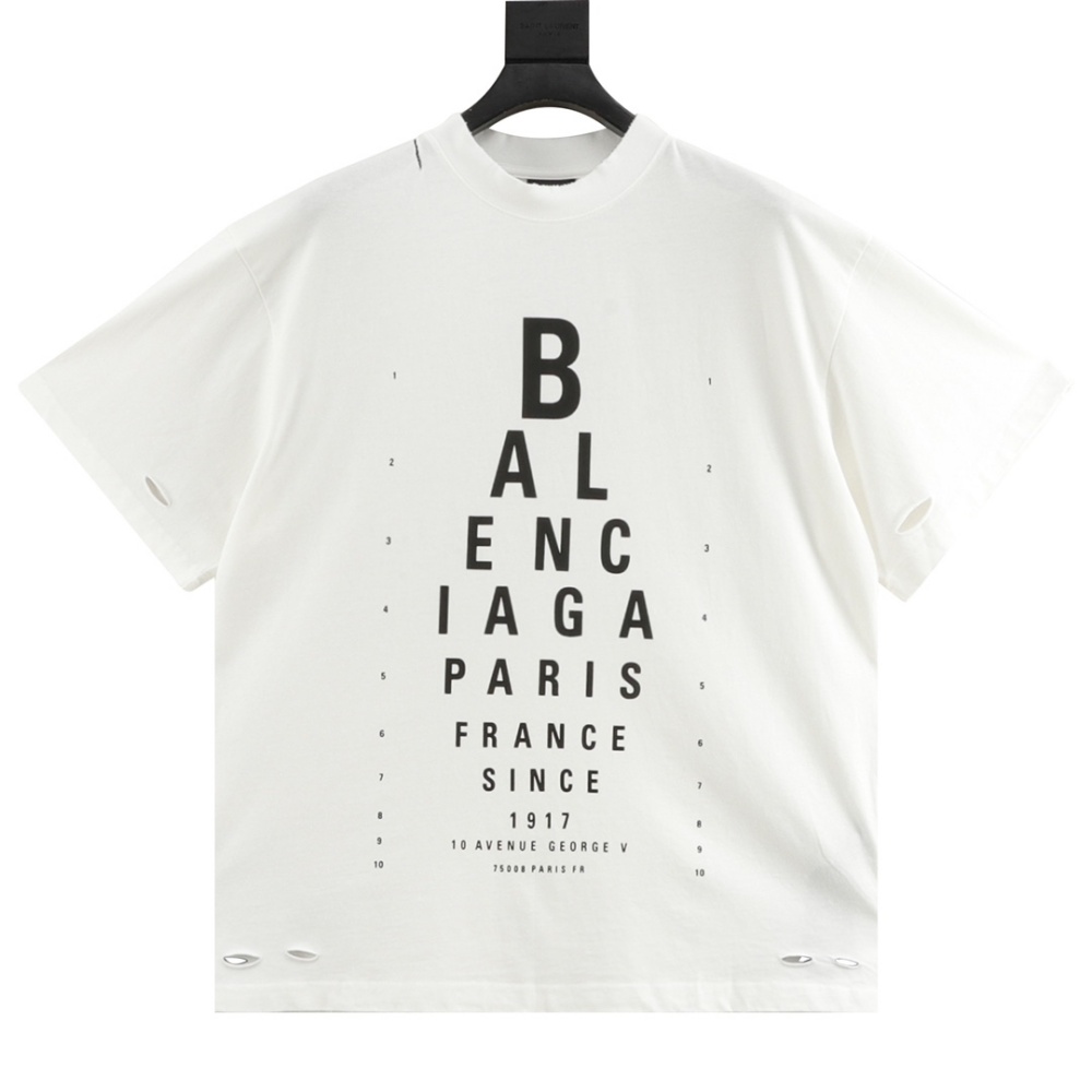 Balenciaga Alphabet - number Print Eye Chart - inspired Ripped and Distressed Short - Sleeve Shirt