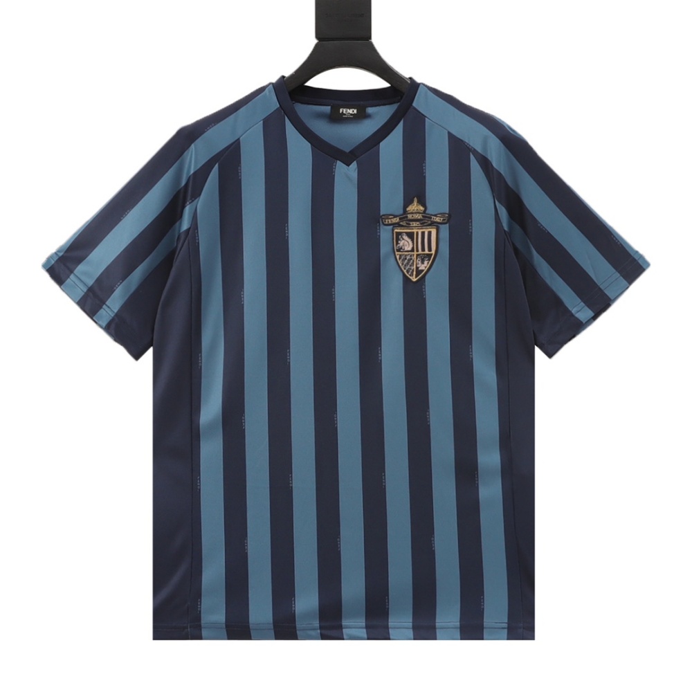FENDI FD Club Badge Striped V - neck Short - Sleeve T - shirt