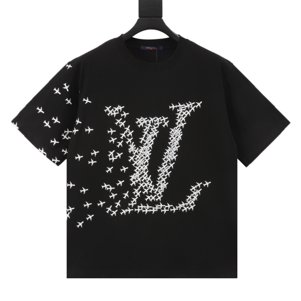 Louis Vuitton Small Airplane and Letter Logo Print T - shirt